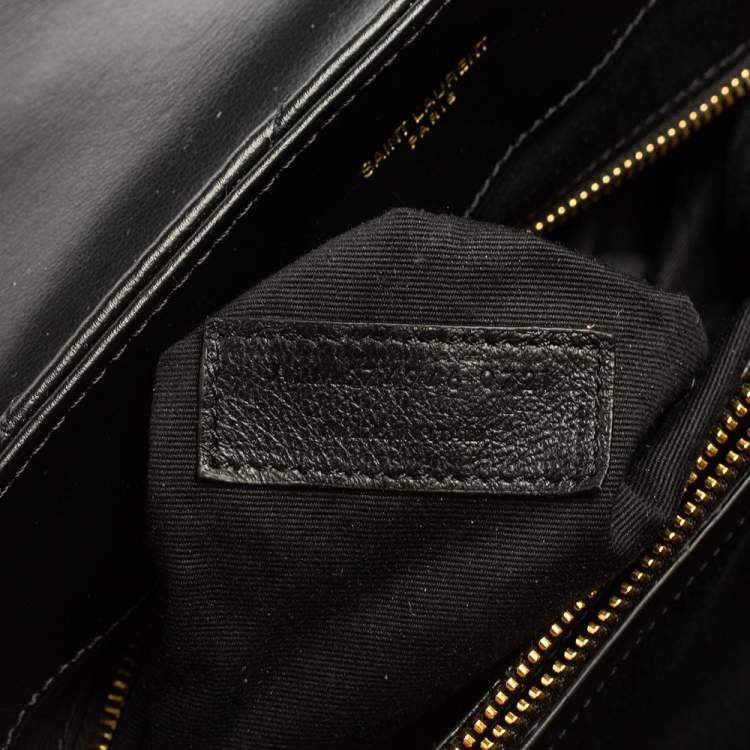 Pre Owned Saint Laurent Black Matelassé Leather Medium LouLou Shoulder Bag