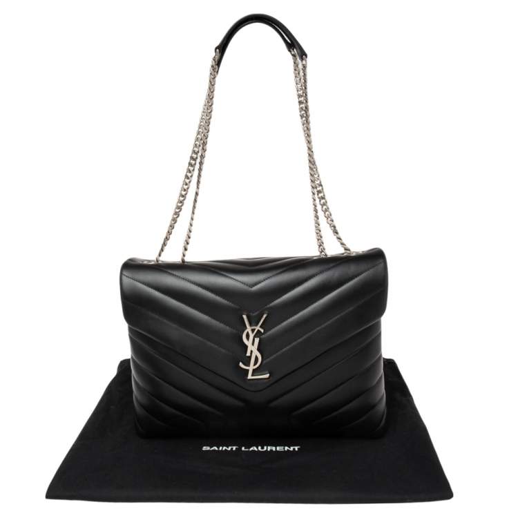 Pre Owned Saint Laurent Black Matelassé Leather Medium LouLou Shoulder Bag