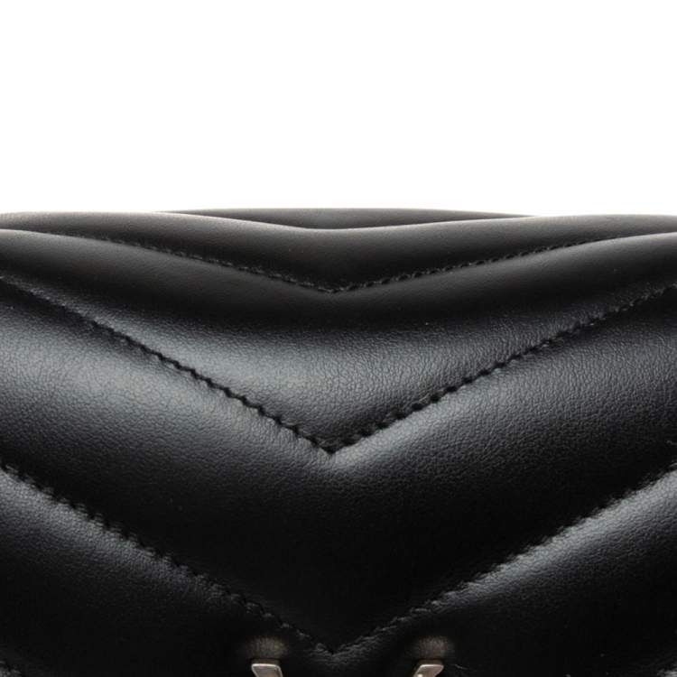 Pre Owned Saint Laurent Black Matelassé Leather Medium LouLou Shoulder Bag