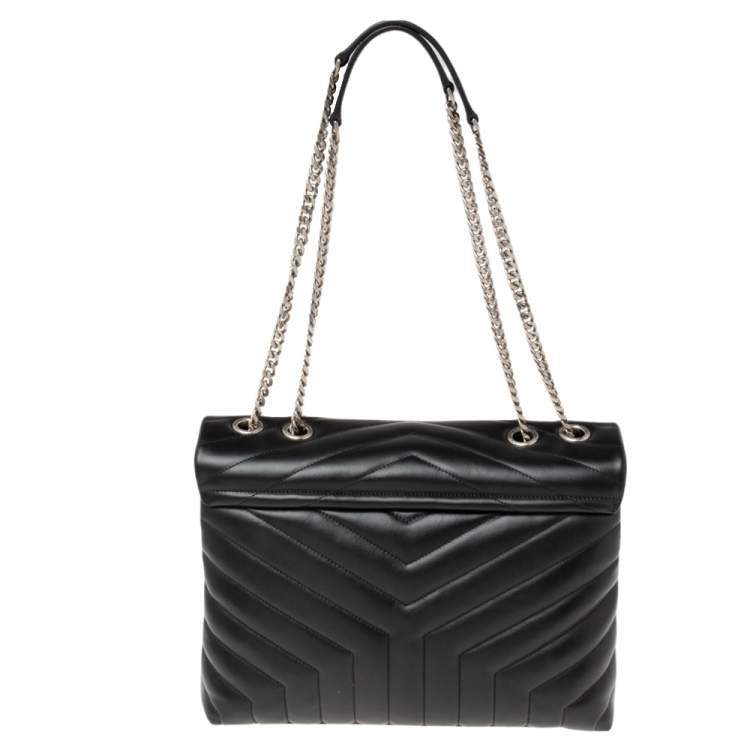 Pre Owned Saint Laurent Black Matelassé Leather Medium LouLou Shoulder Bag
