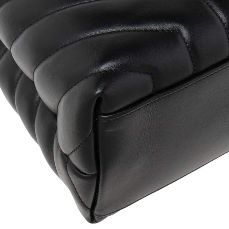Pre Owned Saint Laurent Black Matelassé Leather Medium LouLou Shoulder Bag