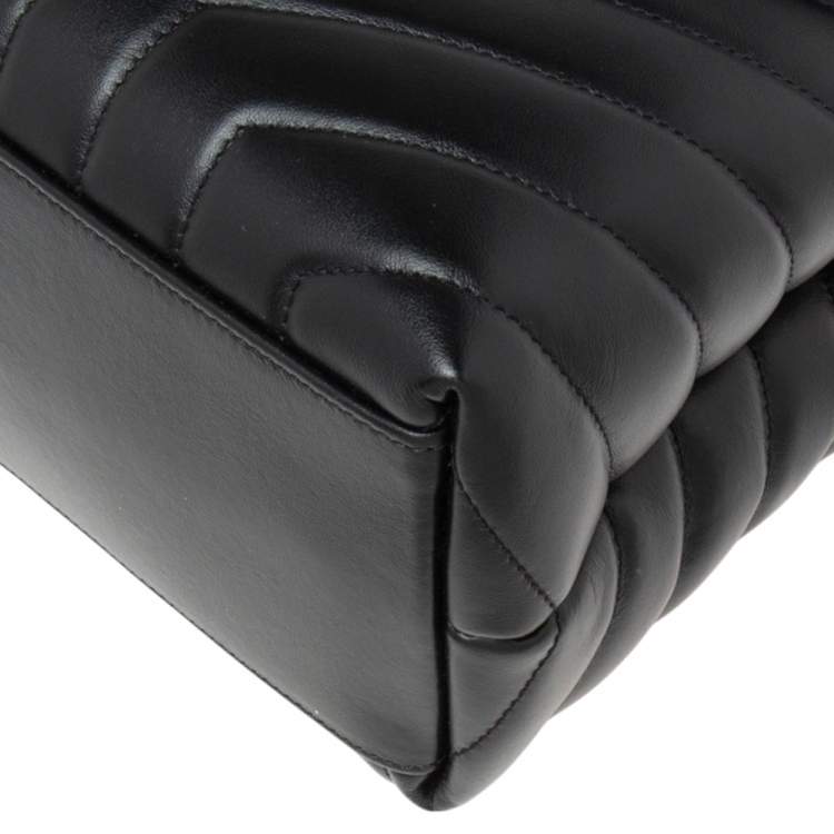 Pre Owned Saint Laurent Black Matelassé Leather Medium LouLou Shoulder Bag