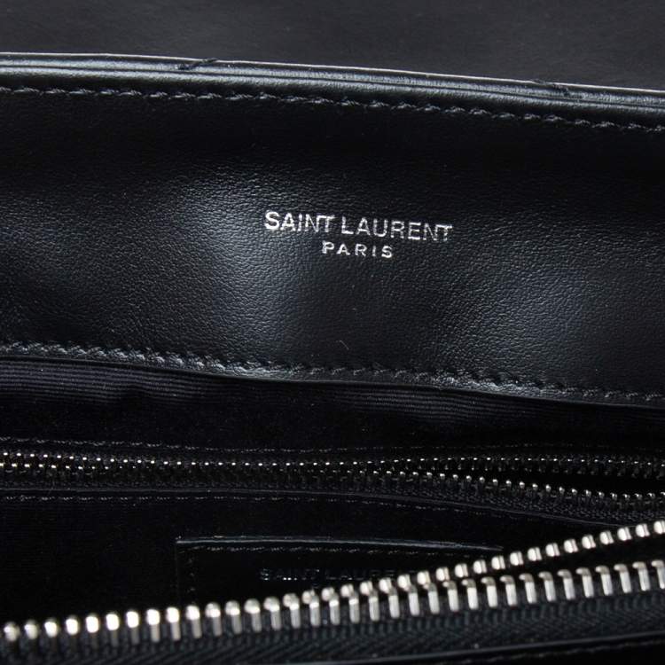Pre Owned Saint Laurent Black Matelassé Leather Medium LouLou Shoulder Bag