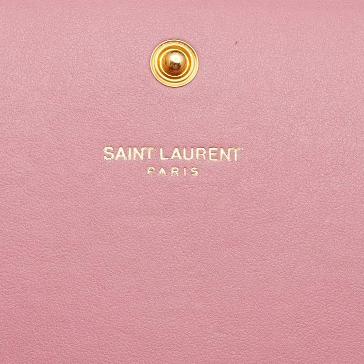 Pre Owned Saint Laurent Paris Pink Croc Embossed Leather Monogram Chain Wallet