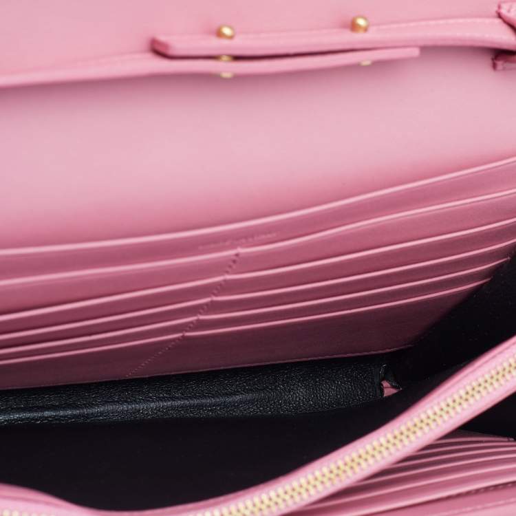 Pre Owned Saint Laurent Paris Pink Croc Embossed Leather Monogram Chain Wallet