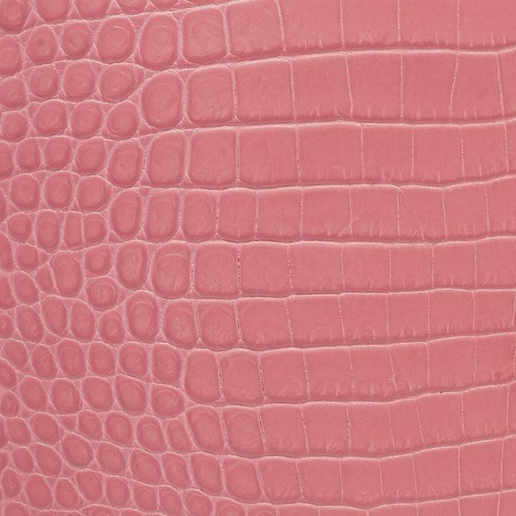Pre Owned Saint Laurent Paris Pink Croc Embossed Leather Monogram Chain Wallet