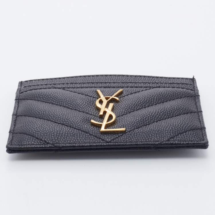 مملوكة مسبقًا Saint Laurent Black Matelasse Leather Monogram Card Holder