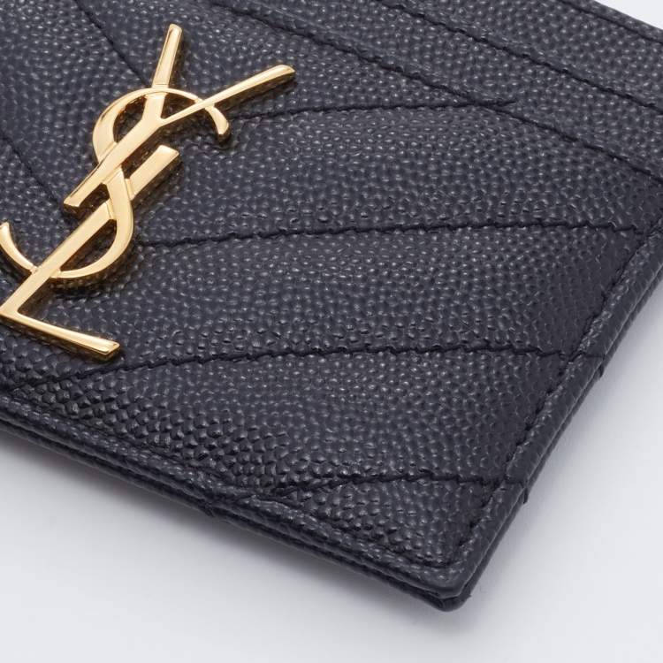 مملوكة مسبقًا Saint Laurent Black Matelasse Leather Monogram Card Holder