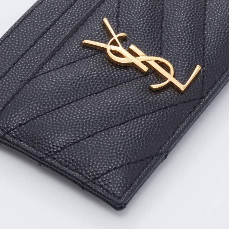 مملوكة مسبقًا Saint Laurent Black Matelasse Leather Monogram Card Holder