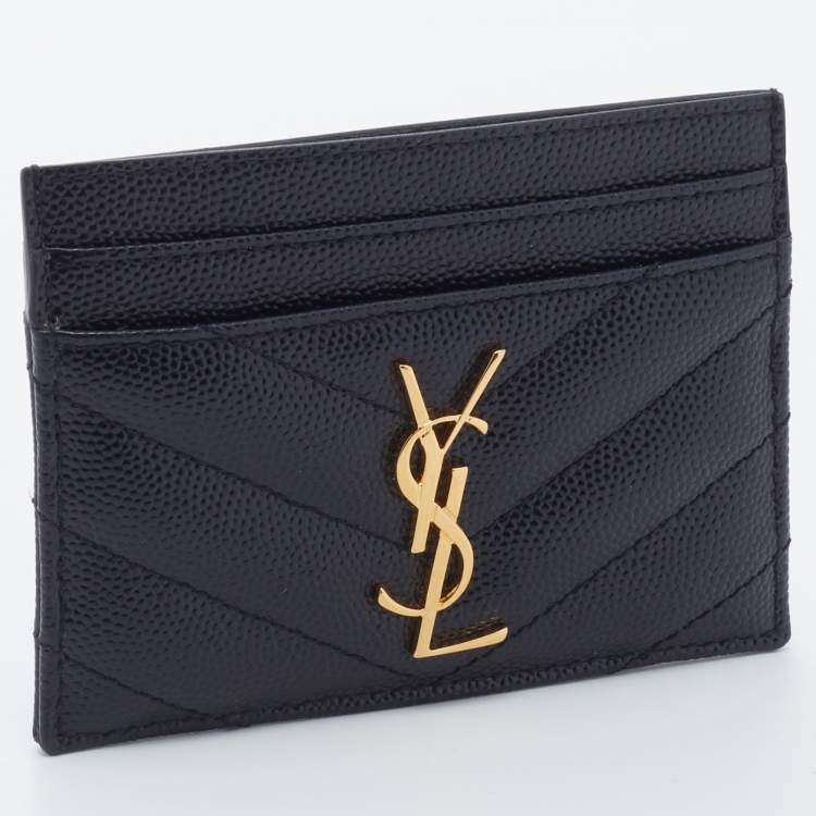 مملوكة مسبقًا Saint Laurent Black Matelasse Leather Monogram Card Holder