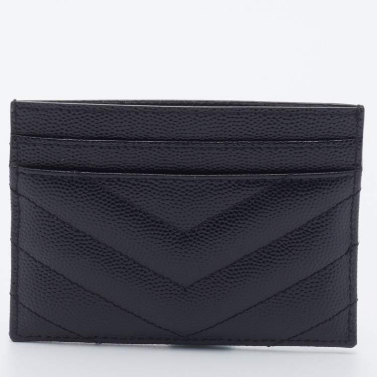 مملوكة مسبقًا Saint Laurent Black Matelasse Leather Monogram Card Holder
