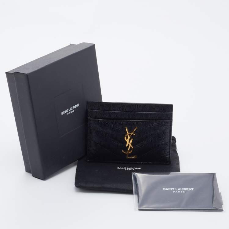 مملوكة مسبقًا Saint Laurent Black Matelasse Leather Monogram Card Holder