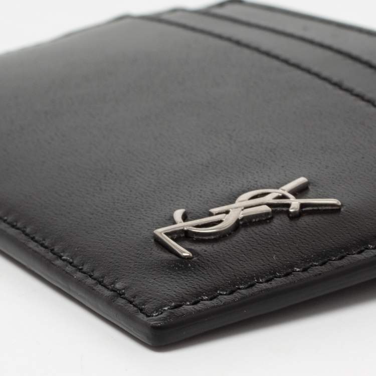 مملوكة مسبقًا Saint Laurent Black Leather Tiny Monogram Card Holder