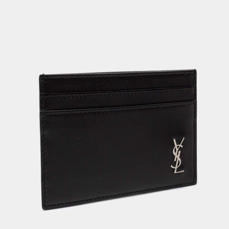 مملوكة مسبقًا Saint Laurent Black Leather Tiny Monogram Card Holder