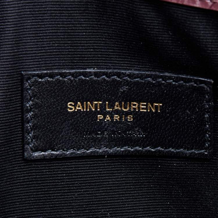 Pre Owned Saint Laurent Burgundy Croc Embossed Leather Uptown Clutch