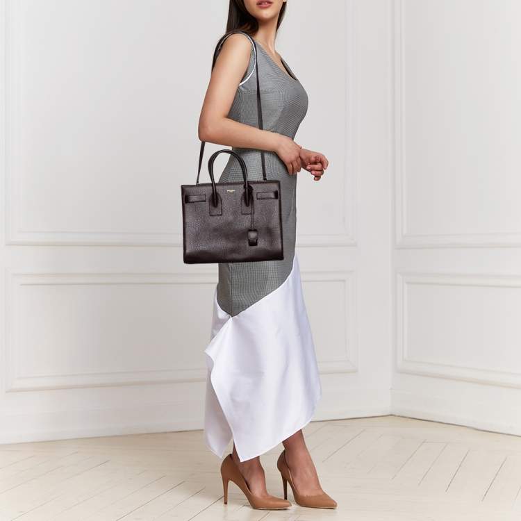 Pre Owned Saint Laurent Paris Dark Burgundy Leather Small Classic Sac De Jour Tote