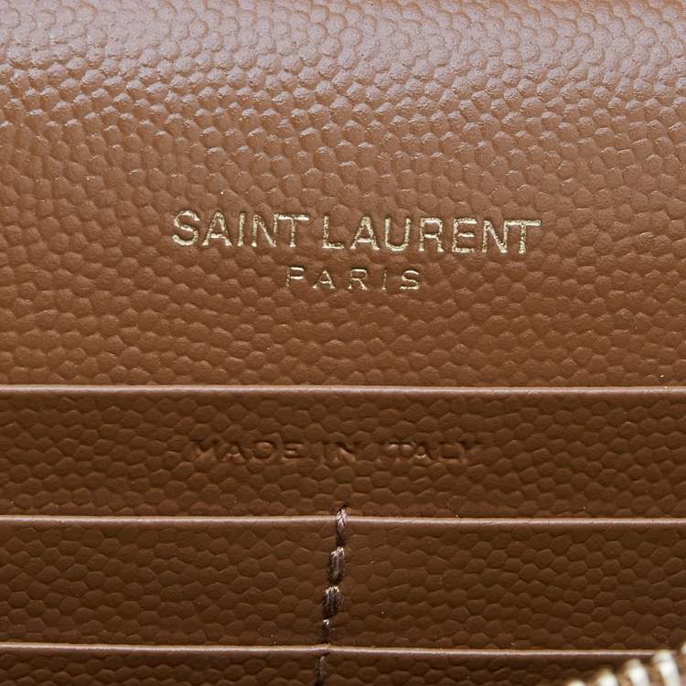 Pre Owned Saint Laurent Brown Matelassé Leather Monogram Envelope Wallet On Chain