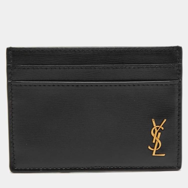 Pre Owned Saint Laurent Black Leather Monogram Card Holder