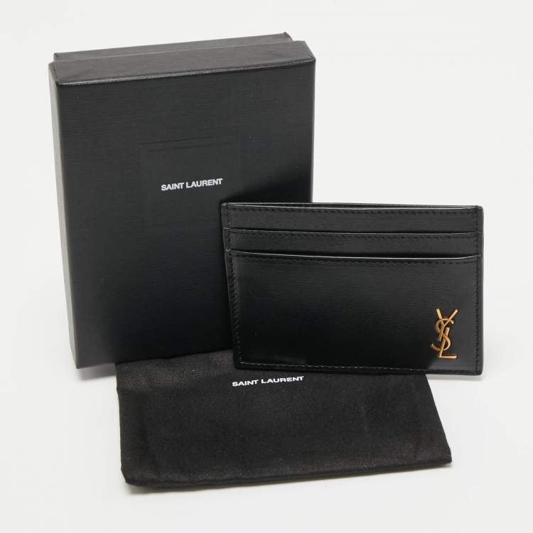 Pre Owned Saint Laurent Black Leather Monogram Card Holder