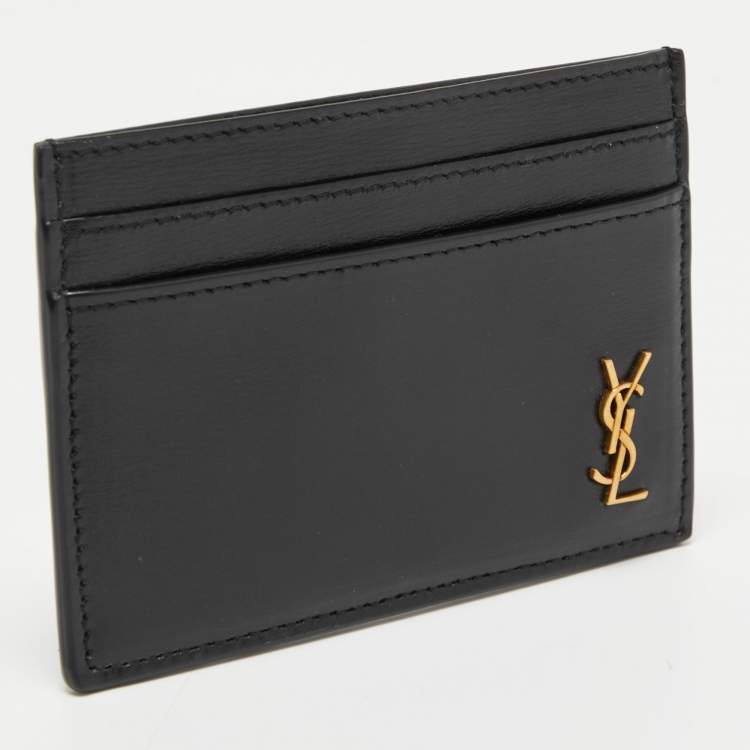 Pre Owned Saint Laurent Black Leather Monogram Card Holder