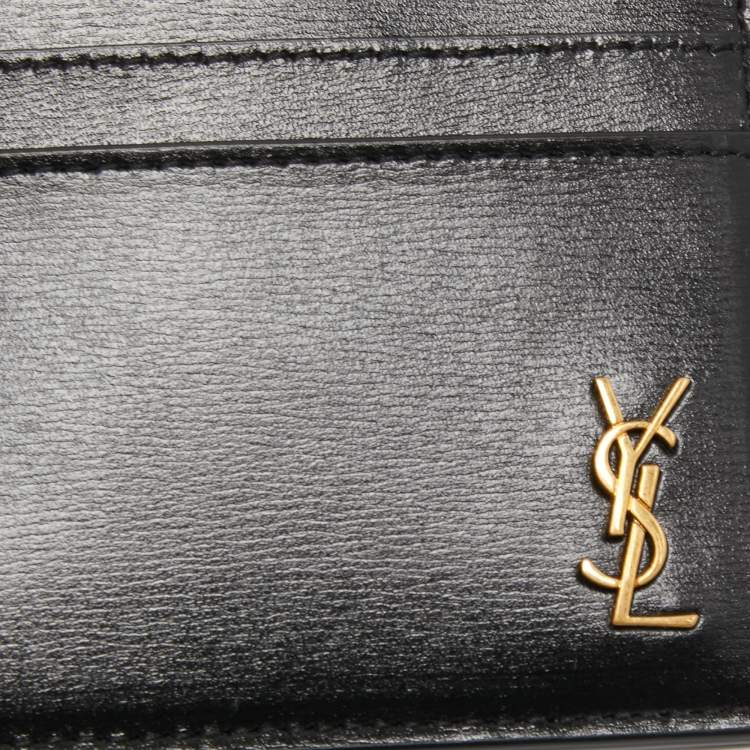 Pre Owned Saint Laurent Black Leather Monogram Card Holder