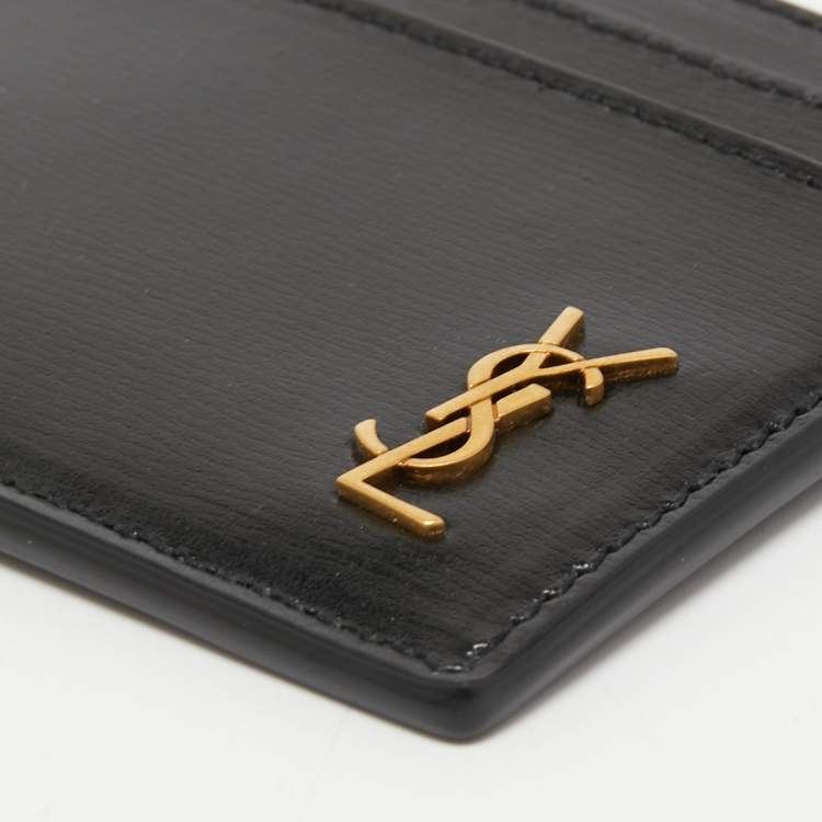 Pre Owned Saint Laurent Black Leather Monogram Card Holder