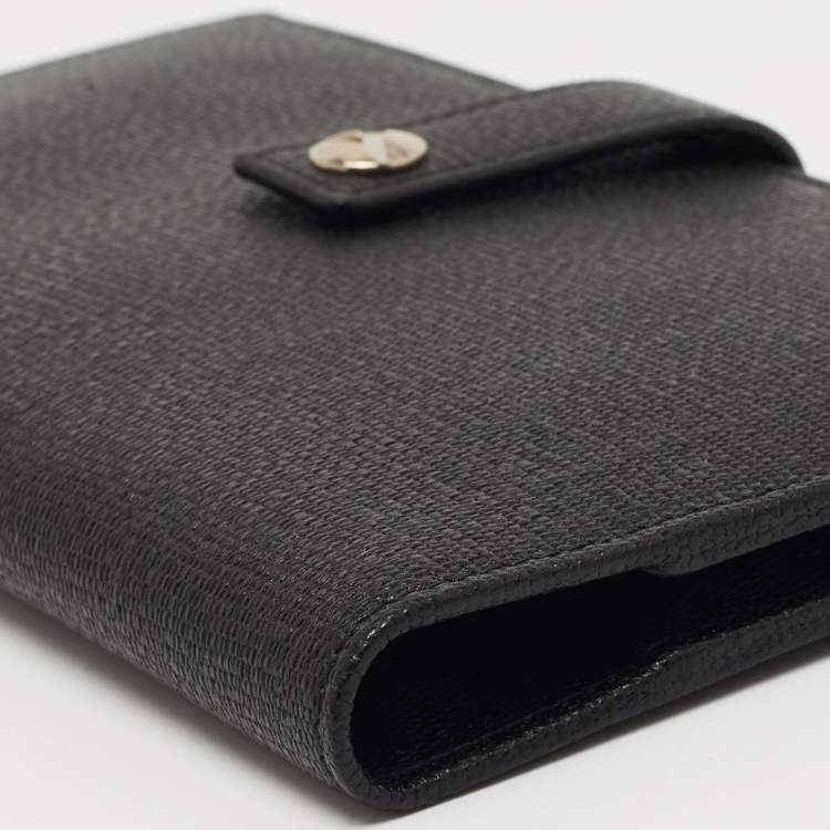 Pre Owned Saint Laurent Black Leather Flap Bifold Long Wallet