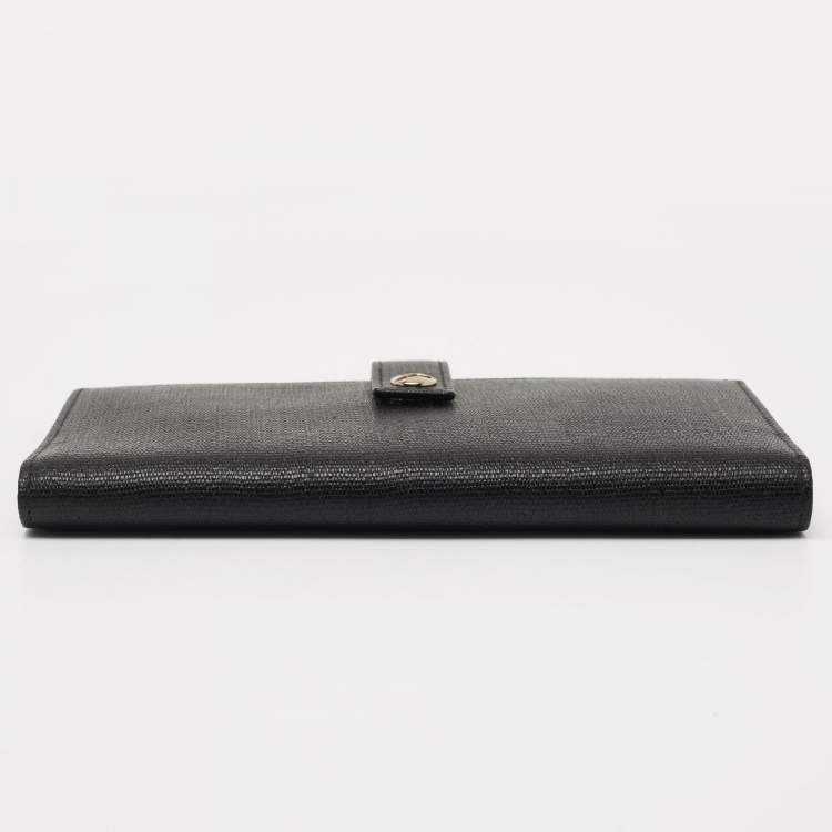 Pre Owned Saint Laurent Black Leather Flap Bifold Long Wallet