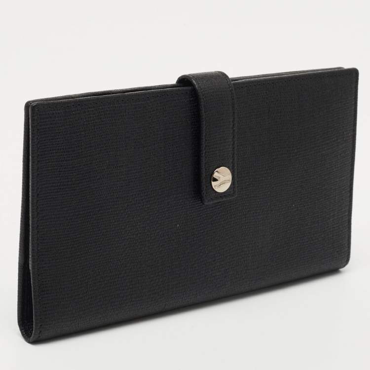 Pre Owned Saint Laurent Black Leather Flap Bifold Long Wallet