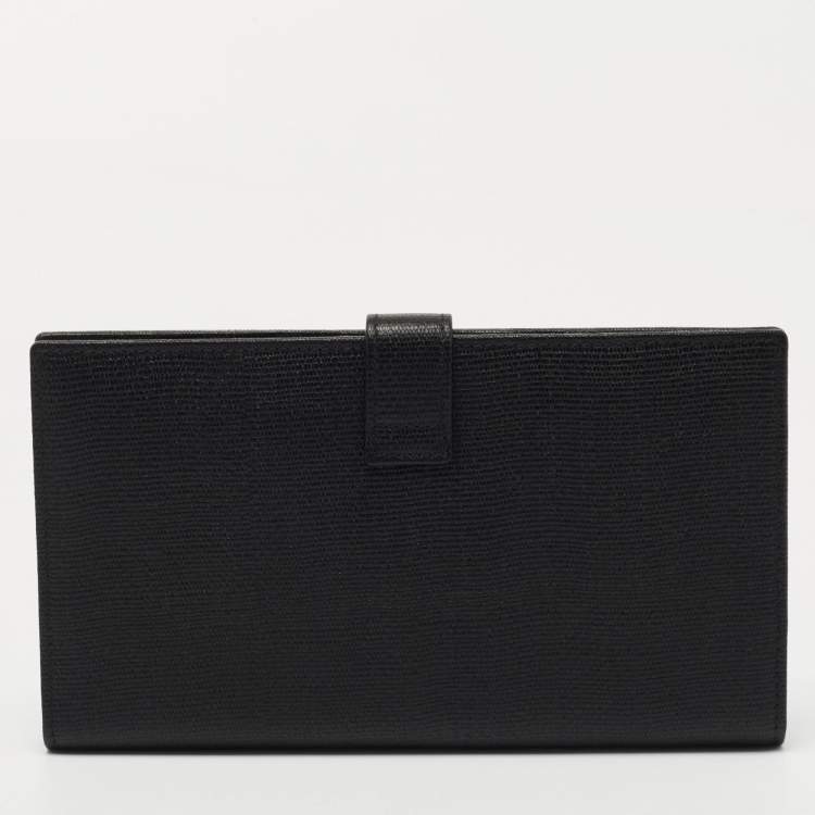 Pre Owned Saint Laurent Black Leather Flap Bifold Long Wallet