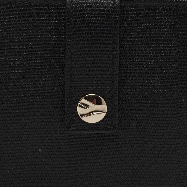 Pre Owned Saint Laurent Black Leather Flap Bifold Long Wallet