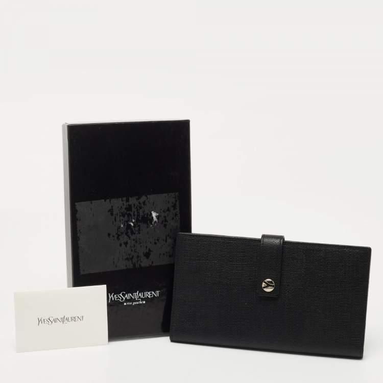 Pre Owned Saint Laurent Black Leather Flap Bifold Long Wallet