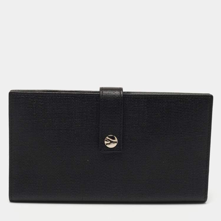 Pre Owned Saint Laurent Black Leather Flap Bifold Long Wallet