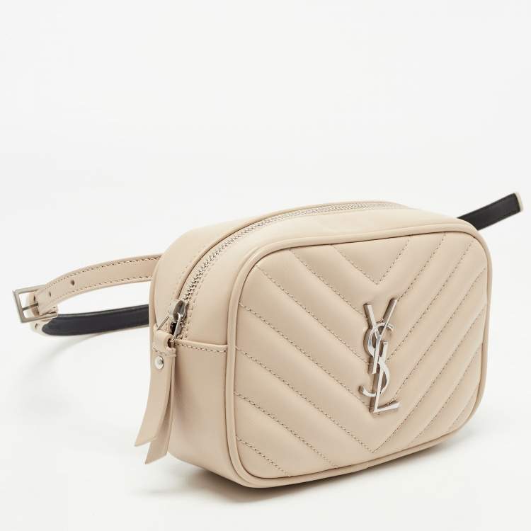 Pre Owned Saint Laurent Light Beige Matelassé Leather Lou Belt Bag