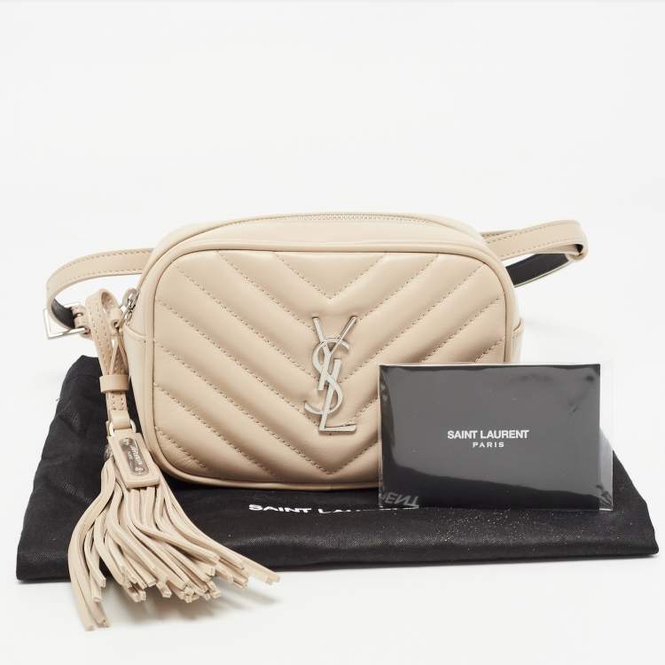 Pre Owned Saint Laurent Light Beige Matelassé Leather Lou Belt Bag