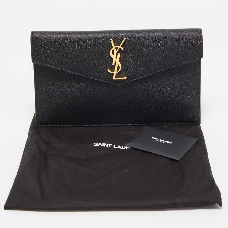 Pre Owned Saint Laurent Black Leather Medium Uptown Clutch
