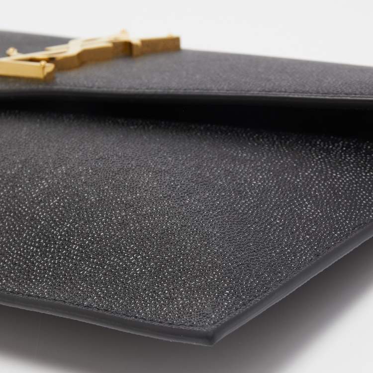 Pre Owned Saint Laurent Black Leather Medium Uptown Clutch