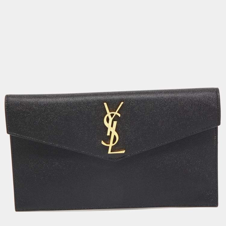 Pre Owned Saint Laurent Black Leather Medium Uptown Clutch