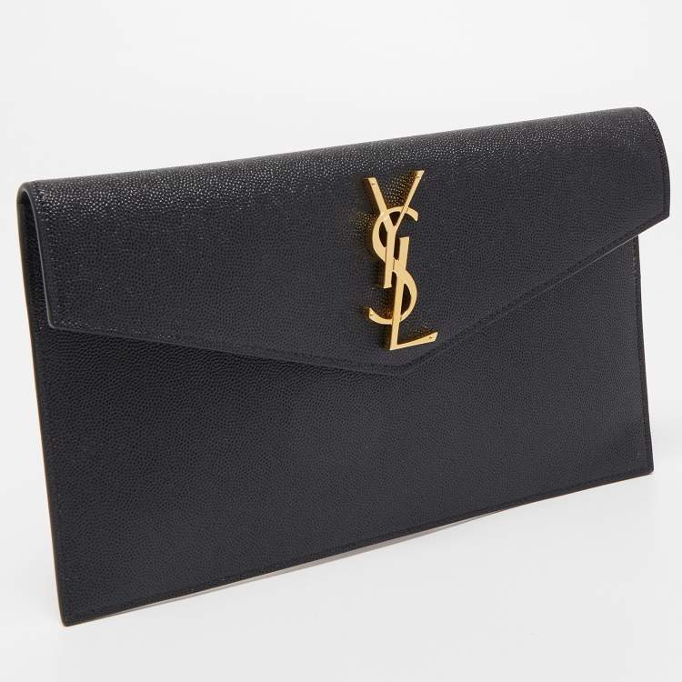 Pre Owned Saint Laurent Black Leather Medium Uptown Clutch
