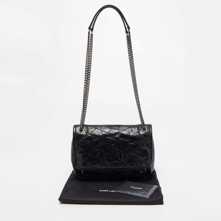 مملوكة مسبقًا Saint Laurent Black Crinkled Leather Baby Niki Chain Shoulder Bag