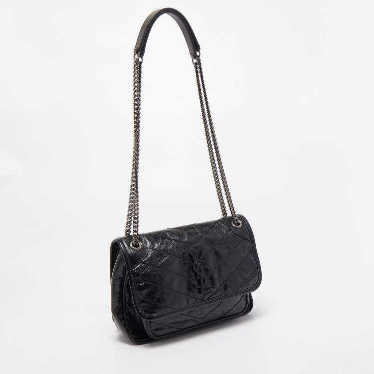 مملوكة مسبقًا Saint Laurent Black Crinkled Leather Baby Niki Chain Shoulder Bag