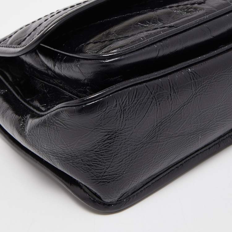 مملوكة مسبقًا Saint Laurent Black Crinkled Leather Baby Niki Chain Shoulder Bag