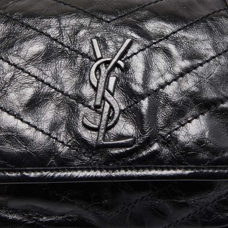 مملوكة مسبقًا Saint Laurent Black Crinkled Leather Baby Niki Chain Shoulder Bag