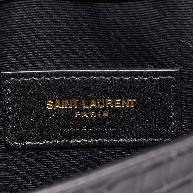 مملوكة مسبقًا Saint Laurent Black Croc Embossed Leather Uptown Pouch