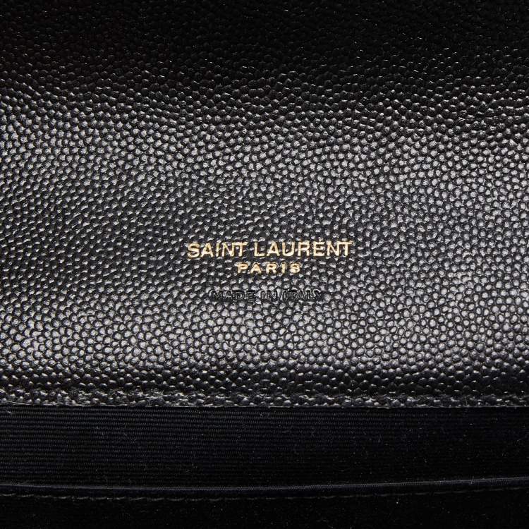 Pre Owned Saint Laurent Black Matelassé Leather Cassandre Wristlet Pouch
