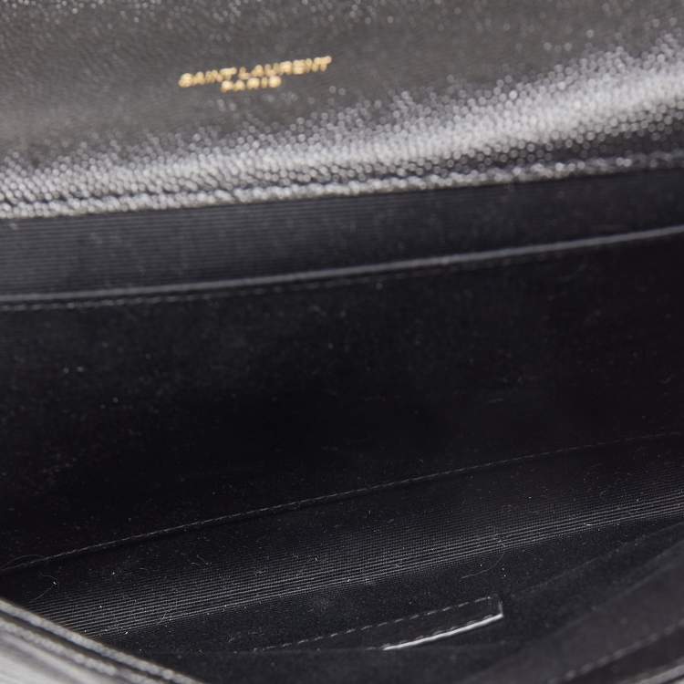 Pre Owned Saint Laurent Black Matelassé Leather Cassandre Wristlet Pouch
