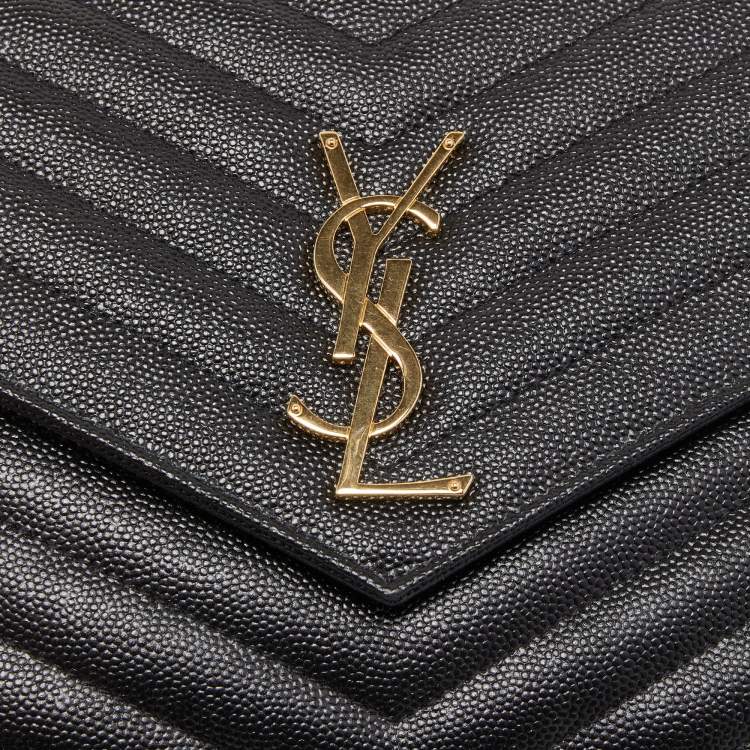 Pre Owned Saint Laurent Black Matelassé Leather Cassandre Wristlet Pouch