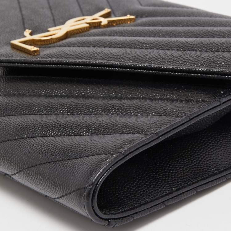 Pre Owned Saint Laurent Black Matelassé Leather Cassandre Wristlet Pouch