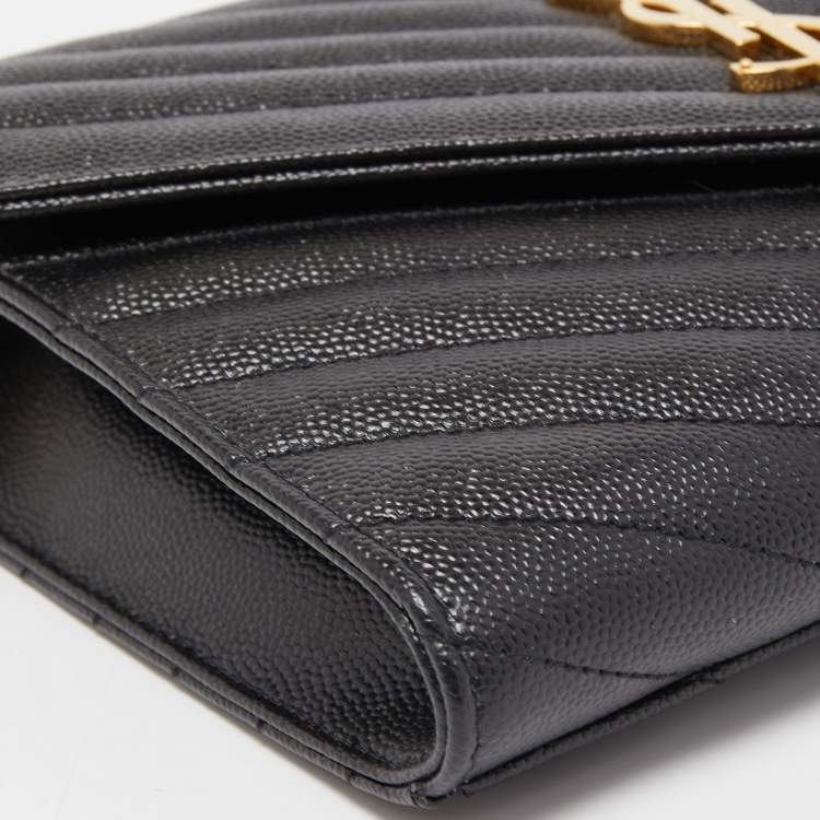 Pre Owned Saint Laurent Black Matelassé Leather Cassandre Wristlet Pouch