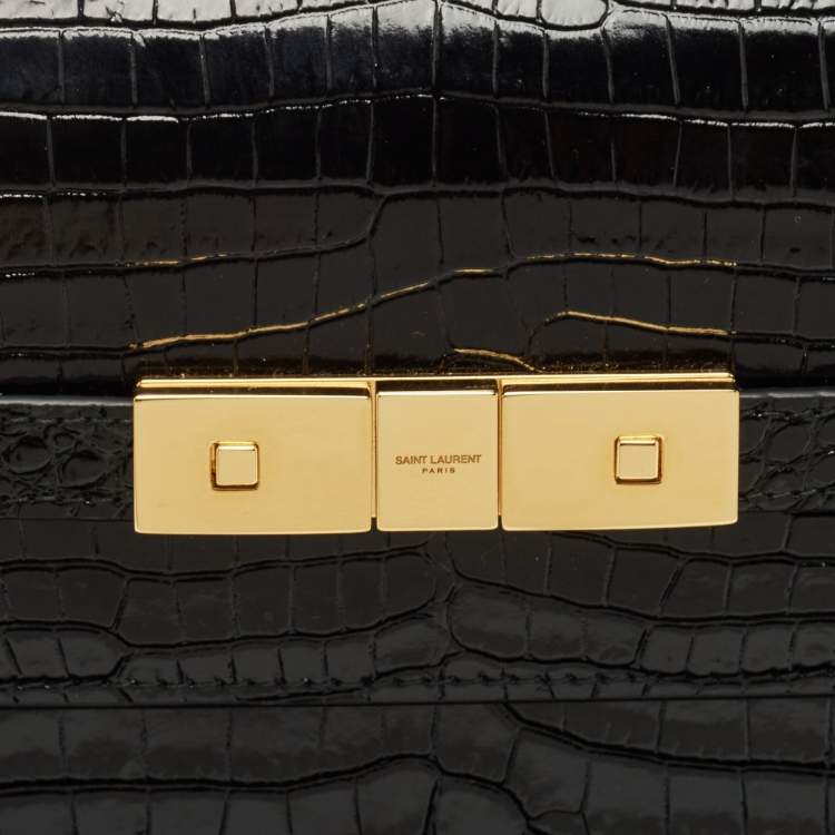 Pre Owned Saint Laurent Black Croc Embossed Leather Manhattan Shoulder Bag